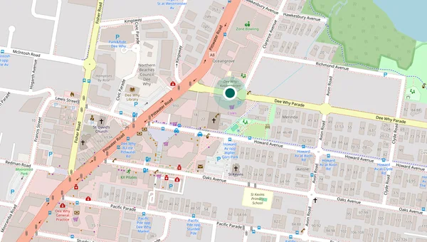 Map showing Dee Why Medical Centre at the Pittwater Road end of Dee Why Parade